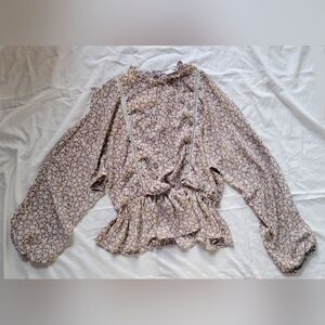 Sienna Sky Floral Blouse in Lavender and Beige